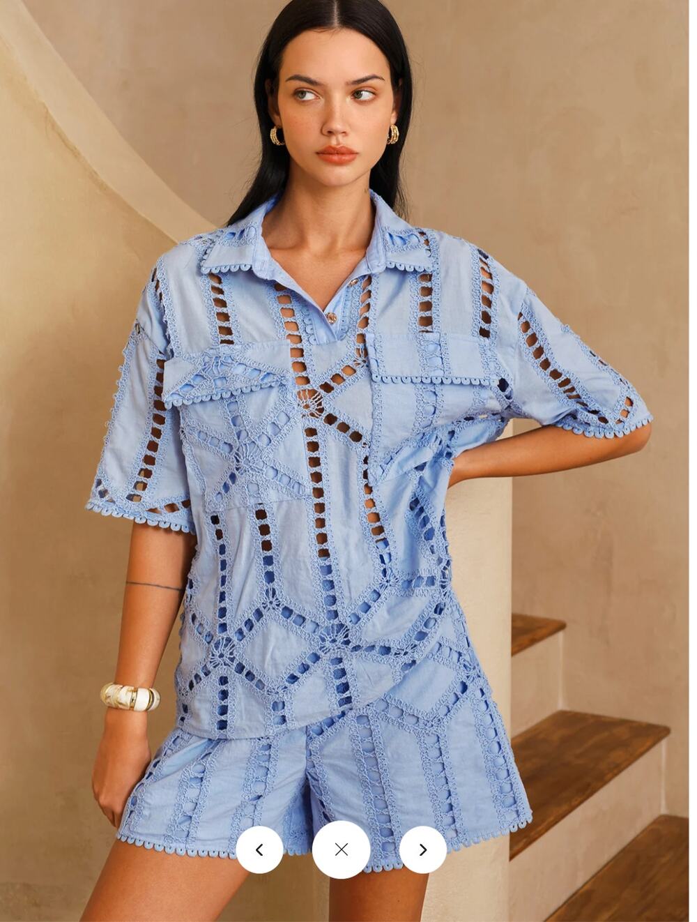 NWT Commense Short Sleeve Eyelet Embroidery Cutout Shirt sz S